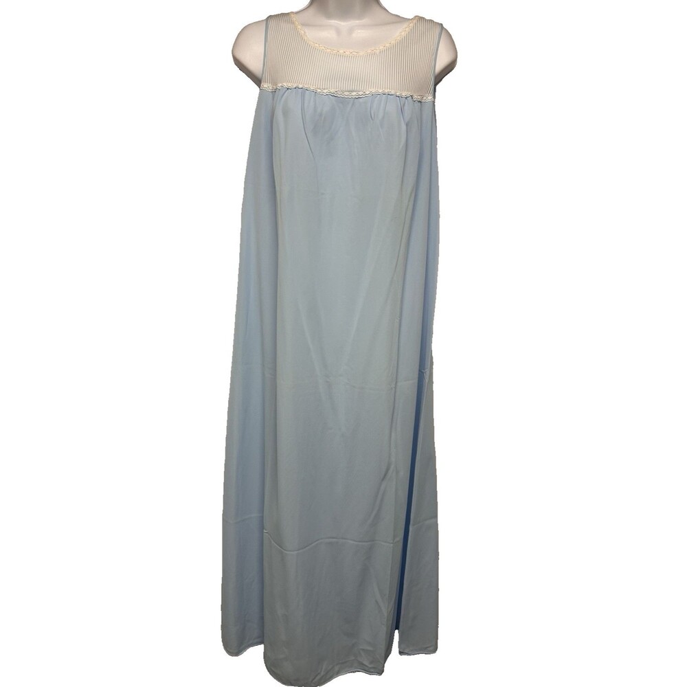 VTG 60's Sears 2 Pc Blue Maxi Peignoir Set Women's Size 36 Medium Nylon Modest - Picture 5 of 12